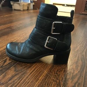 Women’s Clarks Black Leather Booties with Buckles